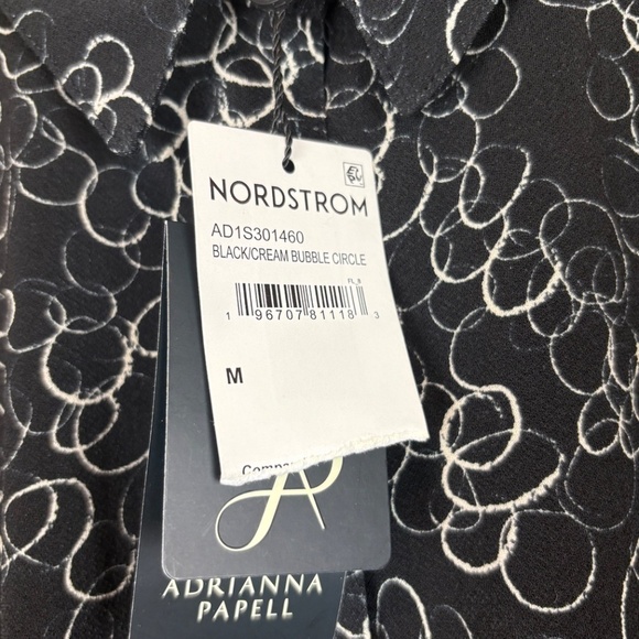 NWT Adrianna Papell Black/Cream Bubble Circles Flutter Sleeves Blouse; Size M - Picture 6 of 8